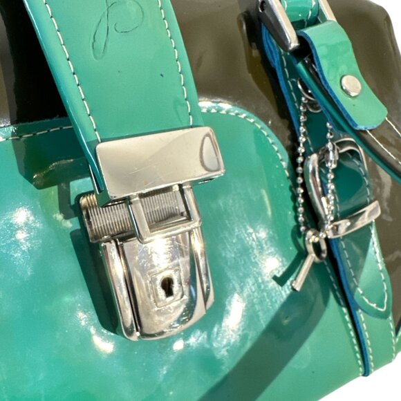 Paolo Masi Doctor Bag in Bi-color Green/Black Patent Leather, Key & Padlock RARE - Picture 6 of 10